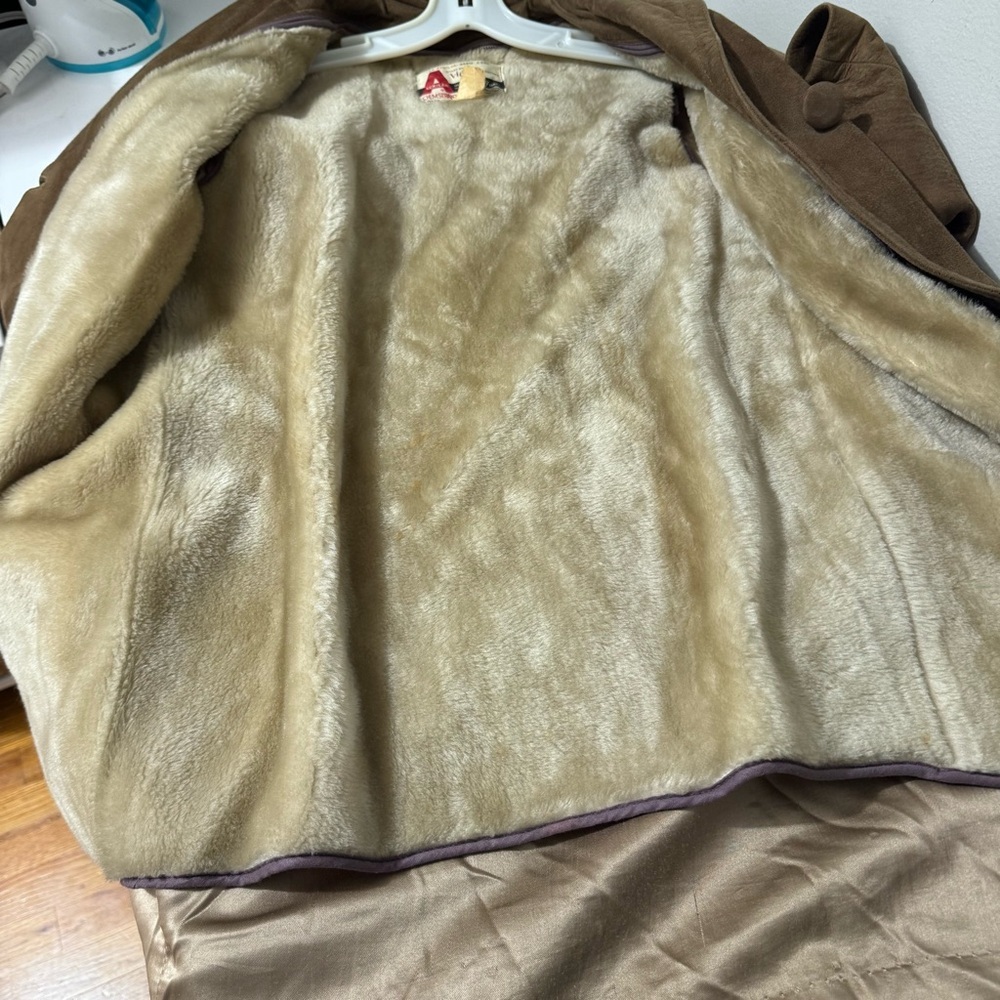 Vintage suede western bohemian Indie brown fur lined long coat size 12 - Picture 6 of 6
